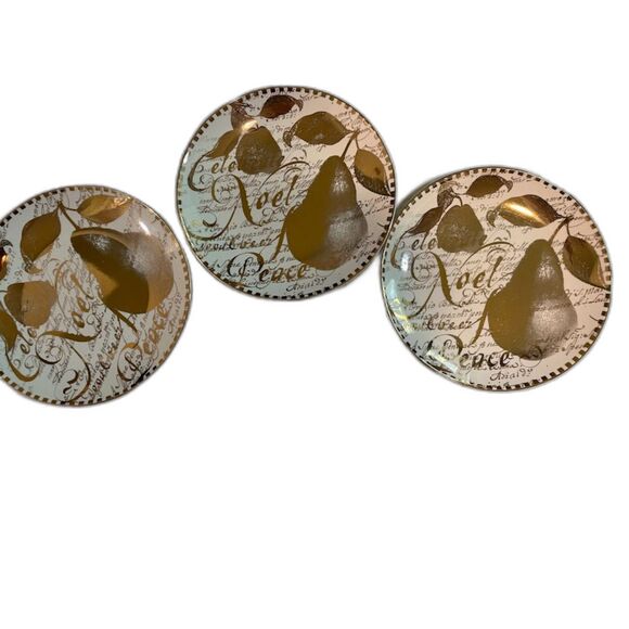 3 Vintage Restoration Hardware Noel Peace Dessert Plates White Gold Christmas - Picture 3 of 5